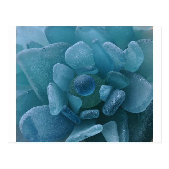 Blue Sea Glass Flower Postcard