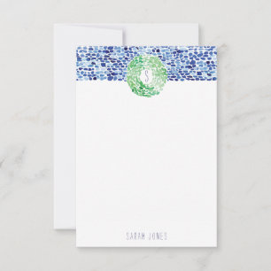 Blue Sea Glass Hand Painted Watercolor Stationery Note Card
