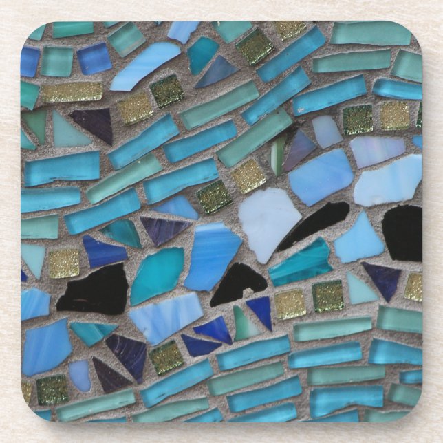Blue Sea Glass Mosaic Coaster (Front)