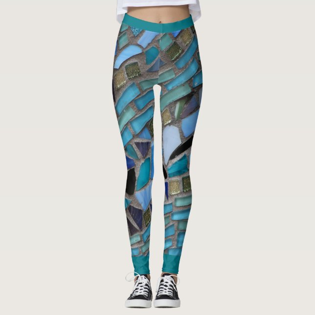 Blue Sea Glass Mosaic Leggings (Front)