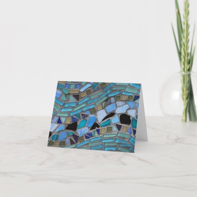 Blue Sea Glass Mosaic Note Card (Front)