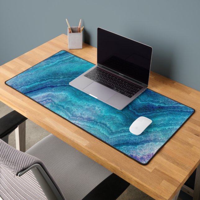 Blue Sea Green Agate Texture Desk Mat (Office 2)