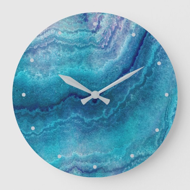 Blue Sea Green Agate Texture Large Clock (Front)