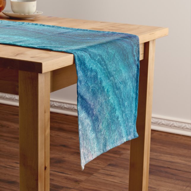 Blue Sea Green Agate Texture Short Table Runner (In Situ)