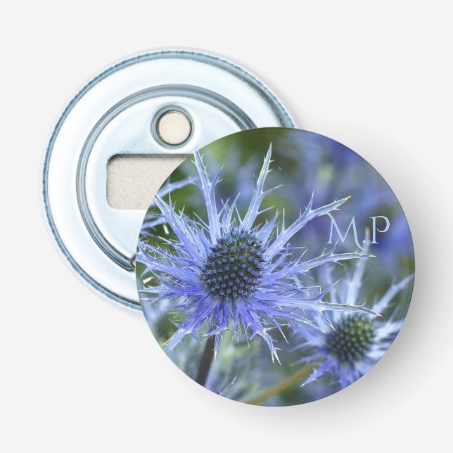 Blue Sea Holly Thistle Monogram Bottle Opener (Front)