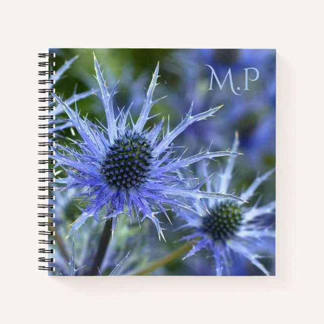 Blue Sea Holly Thistle Monogram Notebook (Front)