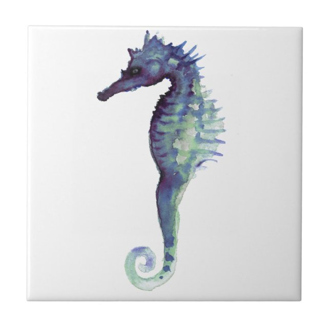 Blue sea horse design nautical oceanic seahorses tile (Front)