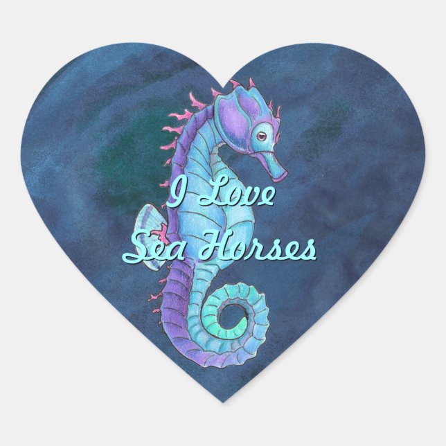Blue Sea Horse Heart Stickers (Front)