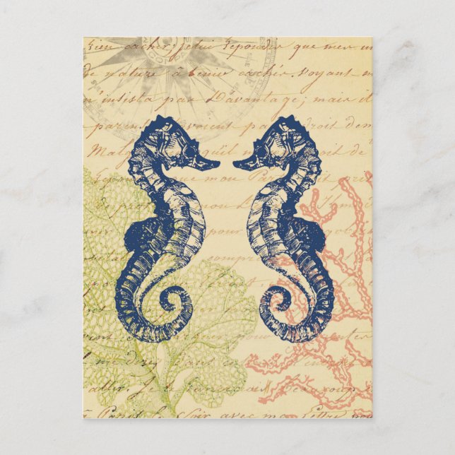 Blue Sea Horses Collage Postcard (Front)