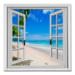 Blue Sea Ocean View Fake Window Poster