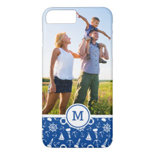 Blue Sea Pattern  Add Your Initial iPhone 8 Plus/7 Plus Case
