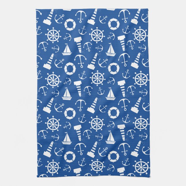 Blue Sea Pattern Tea Towel (Vertical)