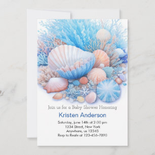 Blue Sea Shell Blissful Beach Baby Shower Invitation