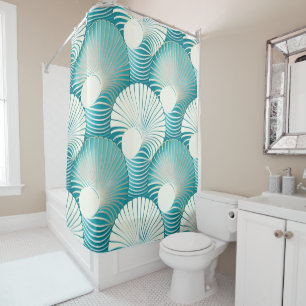 Blue sea shell pattern shower curtain