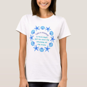 Blue Sea Shells and Starfish Beach themed T-Shirt
