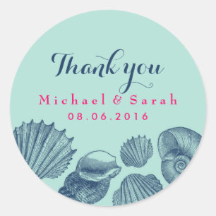 Blue Sea shells Beach Wedding Thank You Sticker