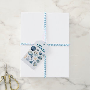 Blue Sea Shells Gift Tag Custom Name