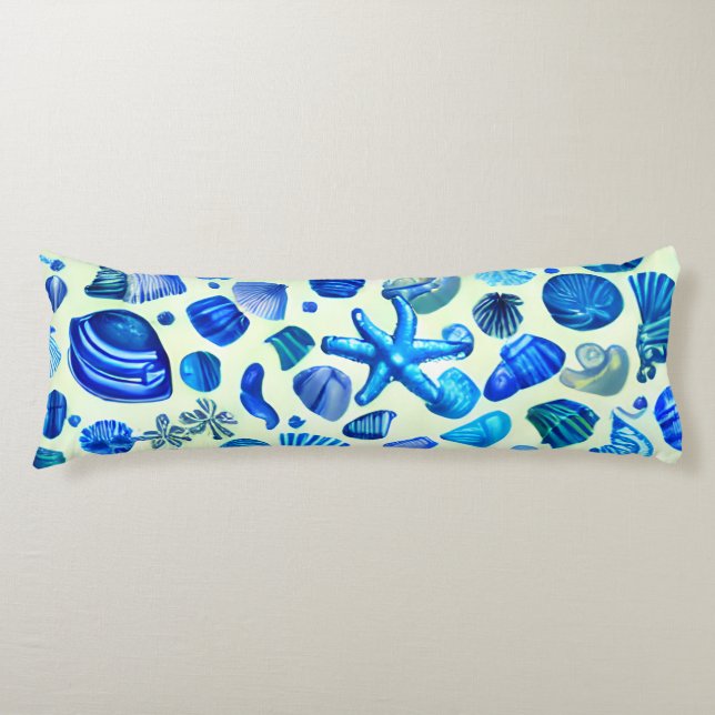 Blue Sea Shells Ocean Pattern Body Cushion (Front)