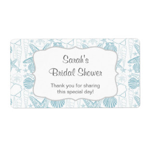 Blue Sea shells Water Bottle label - customise it!