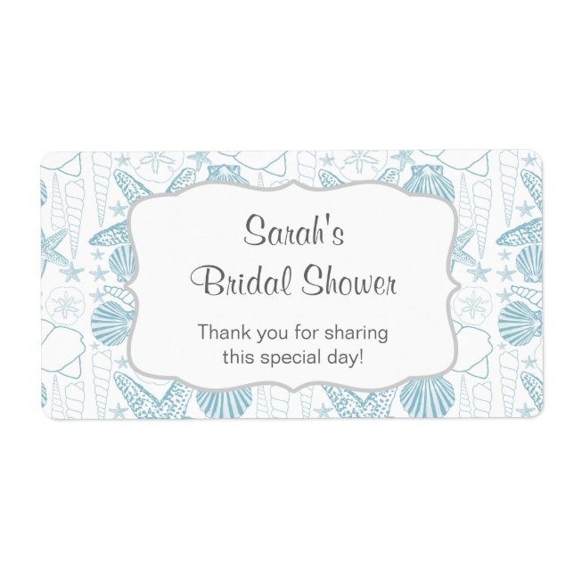 Blue Sea shells Water Bottle label - customise it! (Front)