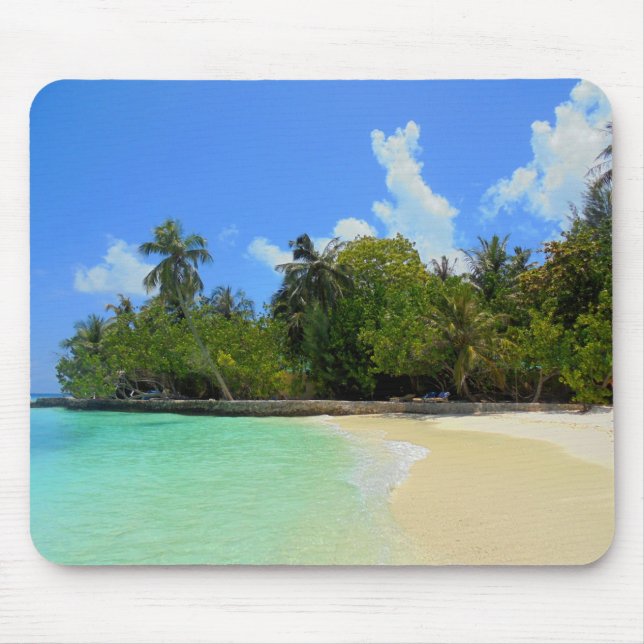 Blue Sea Sky White Clouds Sand Maldives Template Mouse Mat (Front)
