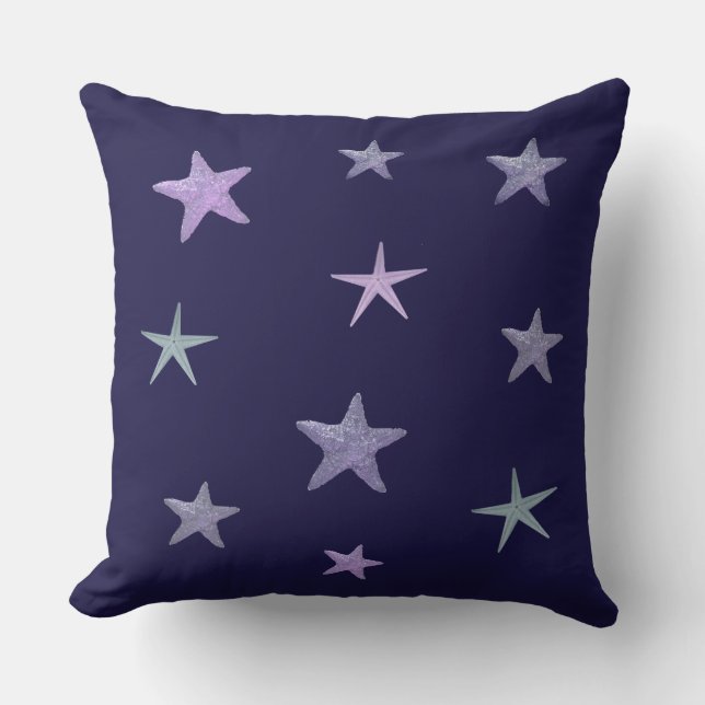 Blue sea stars on navy blue cushion (Front)