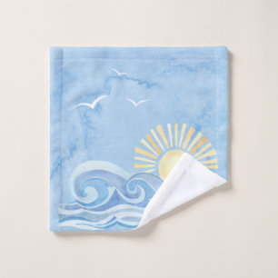 Blue Sea Sun Waves Bath Towel
