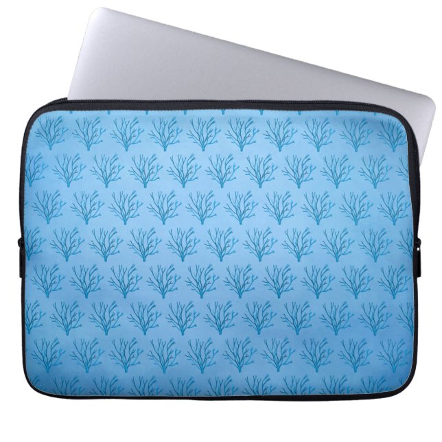 Blue sea tree corals pattern on blue background laptop sleeve (Front)