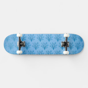 Blue sea tree corals pattern on blue background skateboard