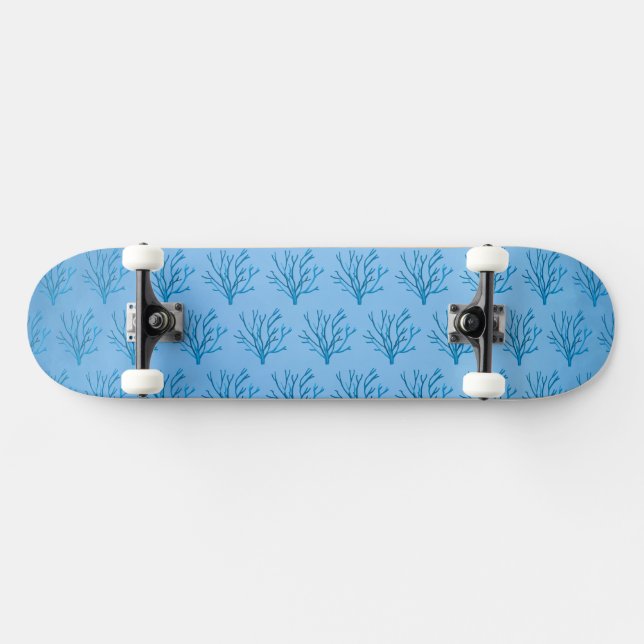 Blue sea tree corals pattern on blue background skateboard (Horz)