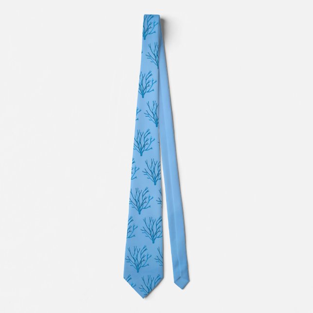 Blue sea tree corals pattern on blue background tie (Front)