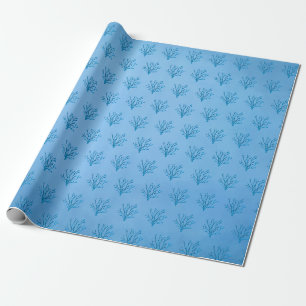 Blue sea tree corals pattern on blue background wrapping paper
