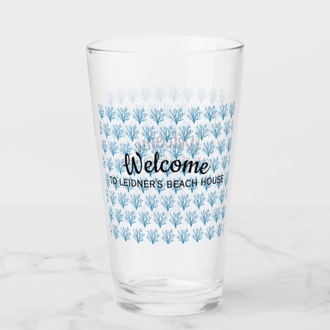 Blue sea tree corals pattern on blue glass (Front)