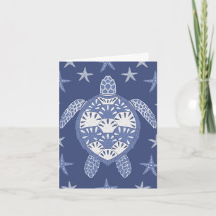 Blue Sea Turtle and Starfish Blank Note Card
