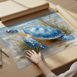 Blue Sea Turtle Coastal Beach Art Print   Poster