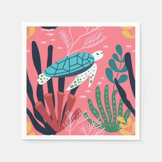 Blue Sea Turtle Napkin (Front)