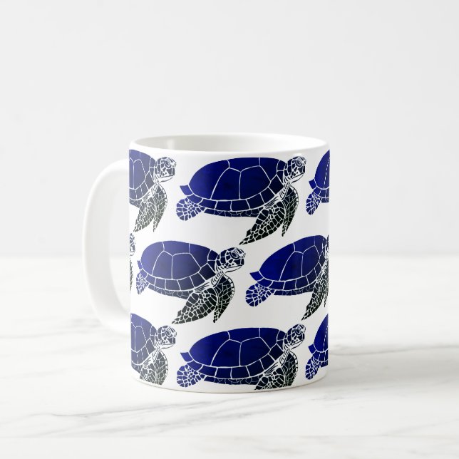 Blue Sea Turtle Pattern Coffee Mug (Front Left)