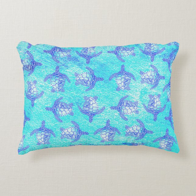 Blue Sea Turtle Print Decorative Cushion (Front)