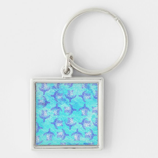 Blue Sea Turtle Print Key Ring (Front)