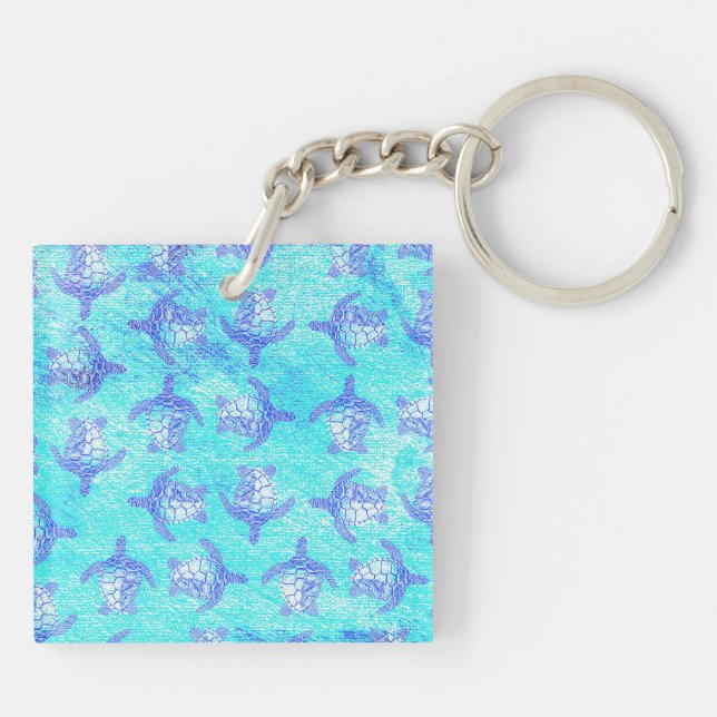 Blue Sea Turtle Print Key Ring (Back)
