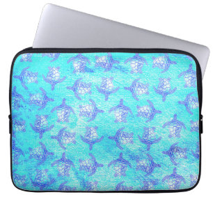 Blue Sea Turtle Print Laptop Sleeve