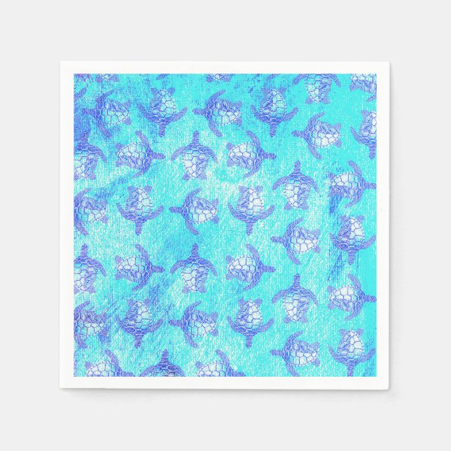 Blue Sea Turtle Print Napkin (Front)