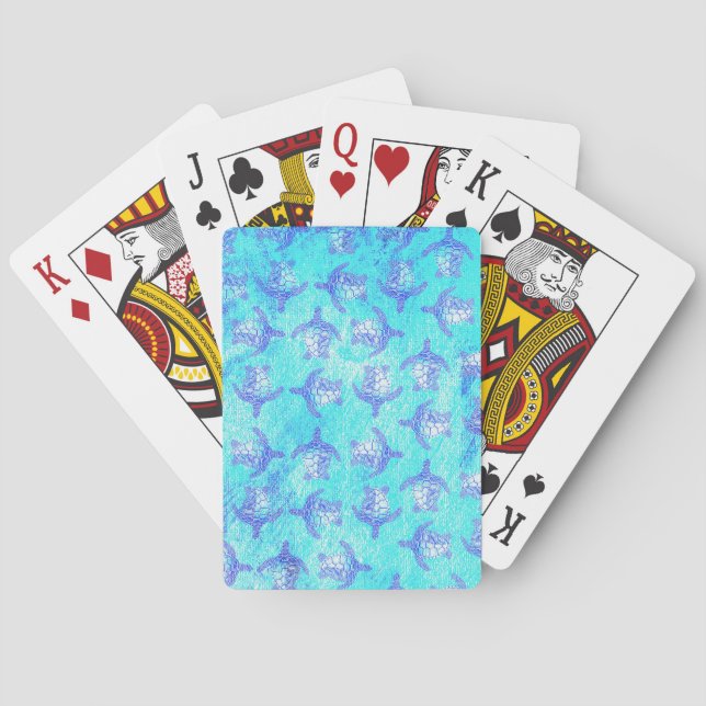 Blue Sea Turtle Print Playing Cards (Back)