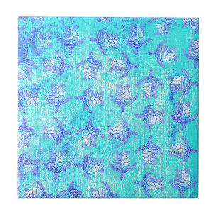 Blue Sea Turtle Print Tile