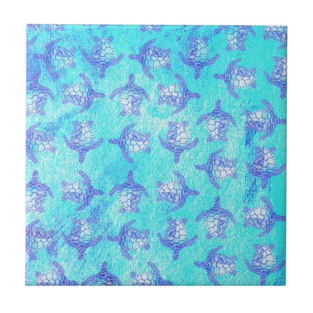Blue Sea Turtle Print Tile (Front)
