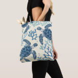 Blue Sea Turtle Reef Art Tote Bag<br><div class="desc">Immerse yourself in the beauty of sea turtles and coral reefs with this detailed blue-toned design, perfect for coastal-themed products.</div>