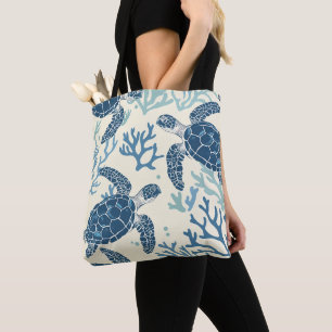 Blue Sea Turtle Reef Art Tote Bag