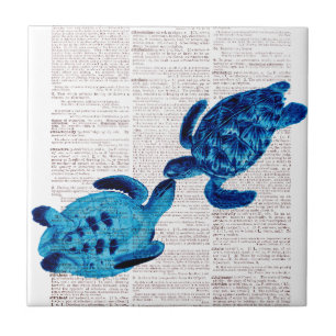 Blue Sea Turtles in Love Tile