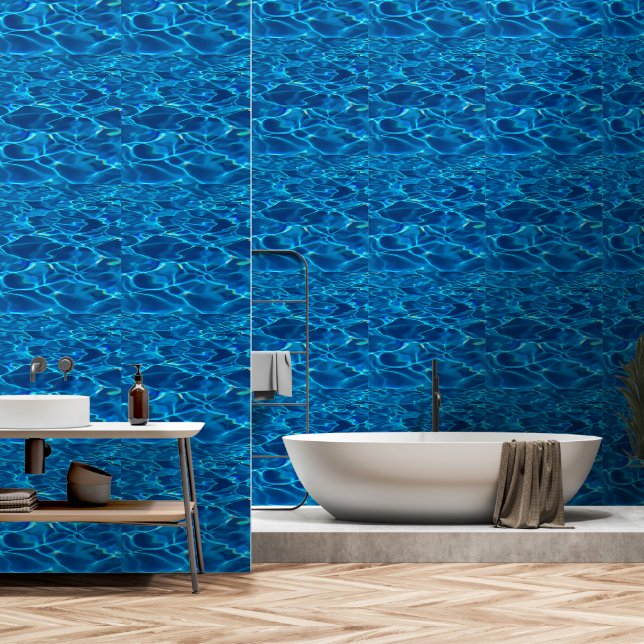 Blue Sea Water Image Printed Bathroom Smooth Vinyl Wallpaper (Bathroom)