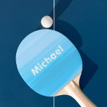 Blue sea water monogram name ping pong paddle<br><div class="desc">Calm ocean waves with soft,  delicate nautical colours of light blue pastels in horizontal stripes. Personalise with your name on front,  white letters.</div>